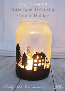 Painted Christmas Township Candle Jar by Shabby Art Boutique