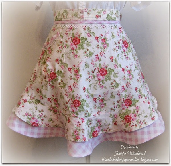 apron pink check red floral 2