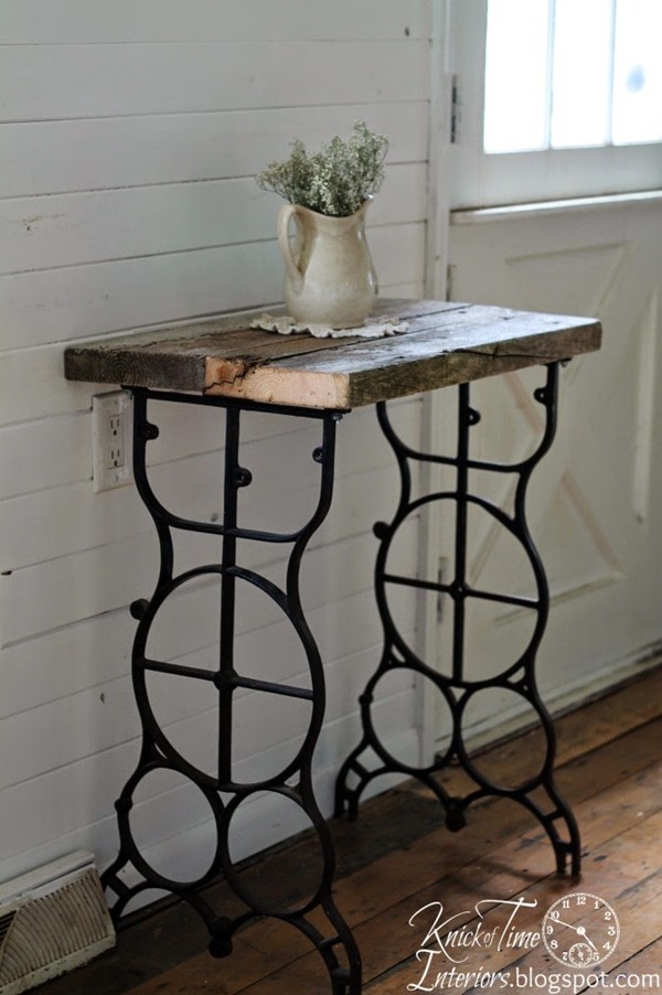 Rustic Antique Sewing Machine Table via httpknickoftimeinteriors_blogspot_com