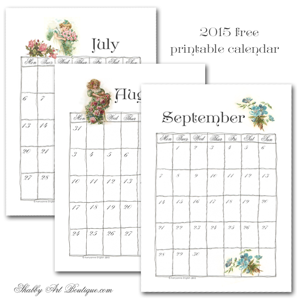 Shabby Art Boutique - part 3 free printable calendar