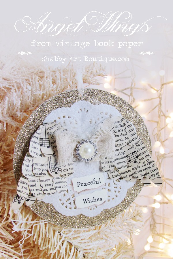 Shabby Art Boutique - Angel Wings Christmas Ornamet - made with vintage book paper