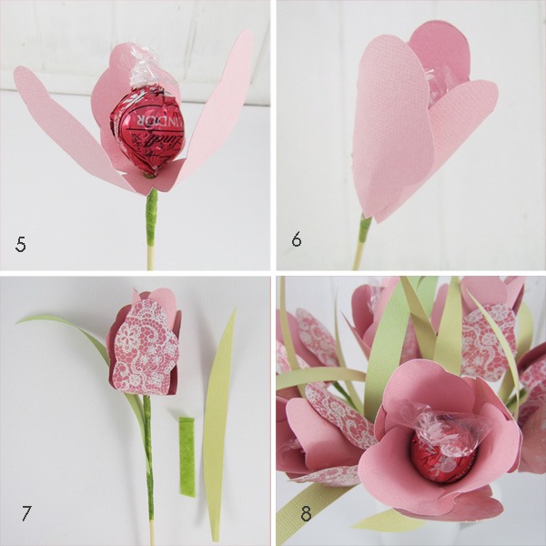 Shabby Art Boutique - how to make a bouquet of chocoate flowers - steps 5 - 8