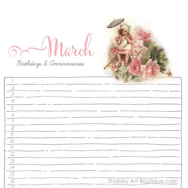 Shabby Art Boutique - Birthday Planner