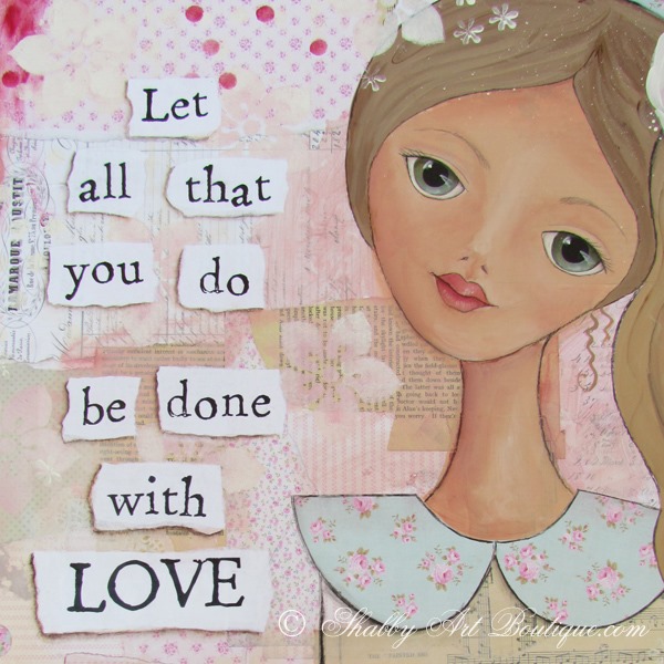Shabby chic mixed media canvas by Kerryanne English - Shabby Art Boutique