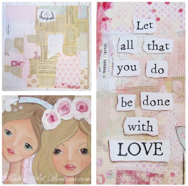 Shabby chic mixed media canvas by Kerryanne English - Shabby Art Boutique