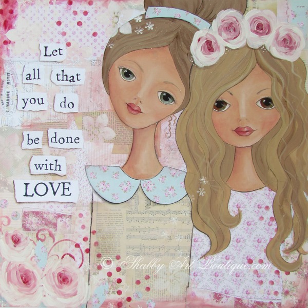 Shabby chic mixed media canvas by Kerryanne English - Shabby Art Boutique