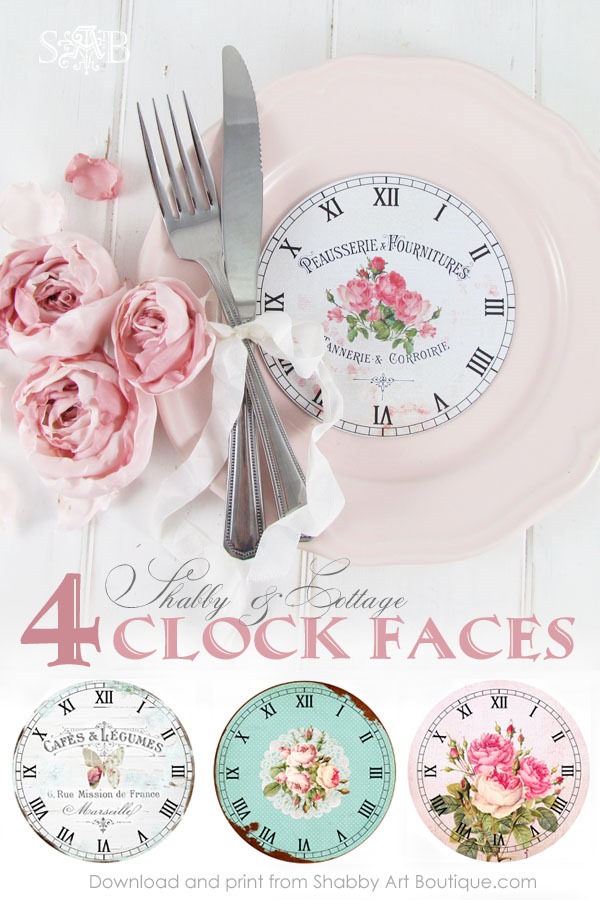 4 shabby and cottage clock faces from Shabby Art Boutique