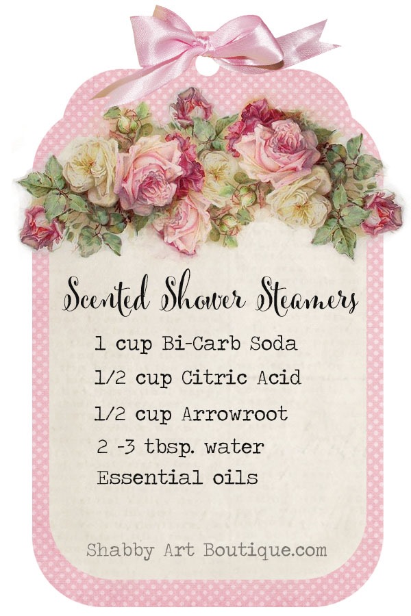 Super quick and easy tutorial for scented shower steamers using just 3 ingredients, plus, pretty tags to download and print. Click to view tutorial now or PIN for later. Shabby Art Boutique