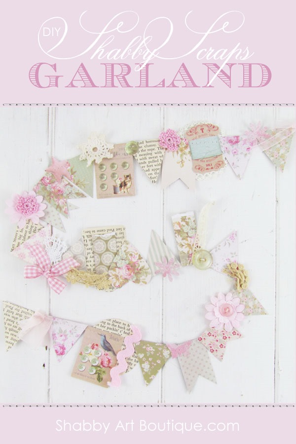 Easy DIY shabby scraps garland by Shabby Art Boutique. Click for quick and easy tutorial ir PIN for use later