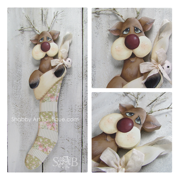 If you love a shabby pastel Christmas, check out this sweet shabby reindeer and stocking E-patterns from Shabby Art Boutique. Using a combination of both decorative painting and papercraft techniques, you can create beautiful handmade Christmas decorations to decorate your home or give as gifts