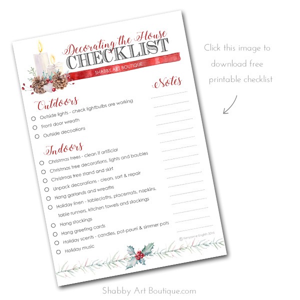 FREE Printable Checklist for Christmas Decorating - Shabby Art ...