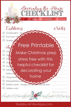 Free printable checklist for Christmas home decorating by Shabby Art Boutique