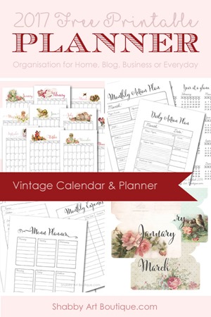 Free printable 2017 Calendar and Planner by Shabby Art Boutique