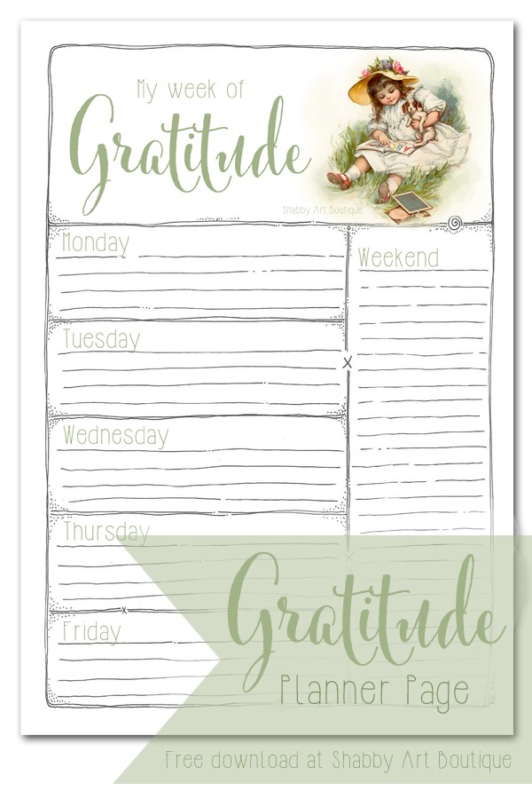 Download this free Gratitude Planner page from Shabby Art Boutique