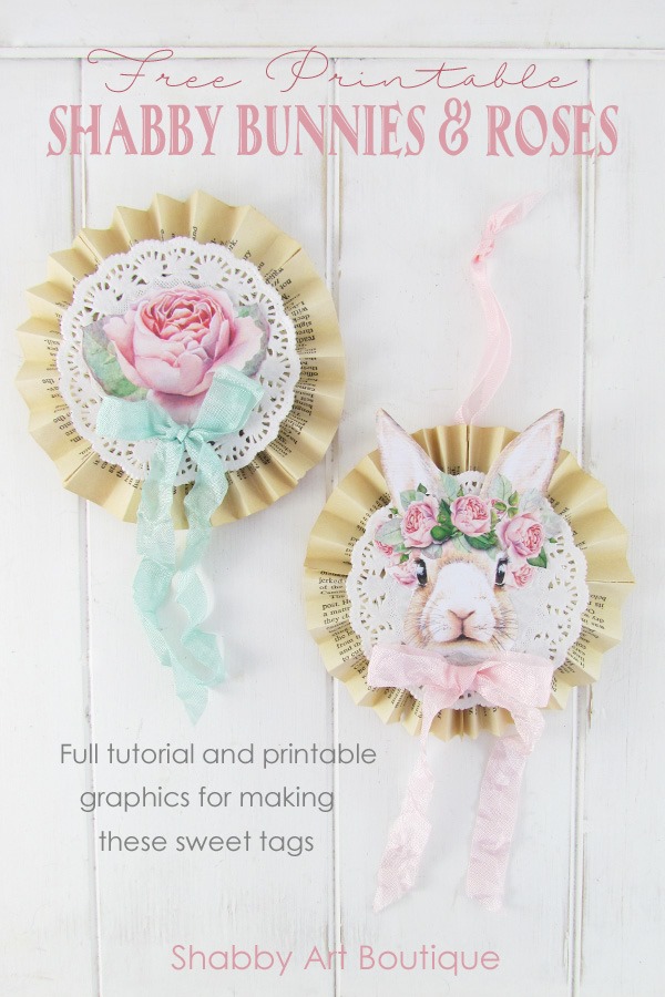 Free printable shabby bunnies and roses to use in craft projects by Shabby Art Boutique
