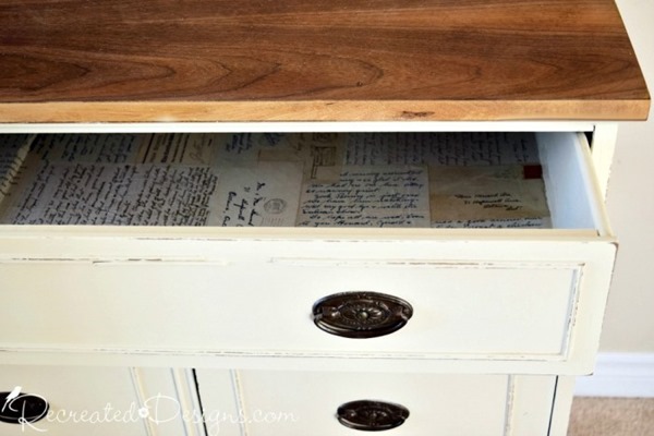 vintage-buffet-salvaged-drawer-lined-old-family-letters-stamps-envelopes-what-to-do-with-preserve-recreateddesigns