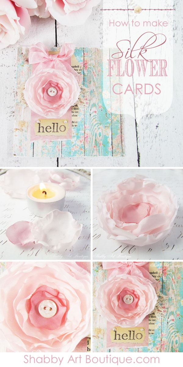 How to make handmade silk flowers cards tutorial by Shabby Art Boutique