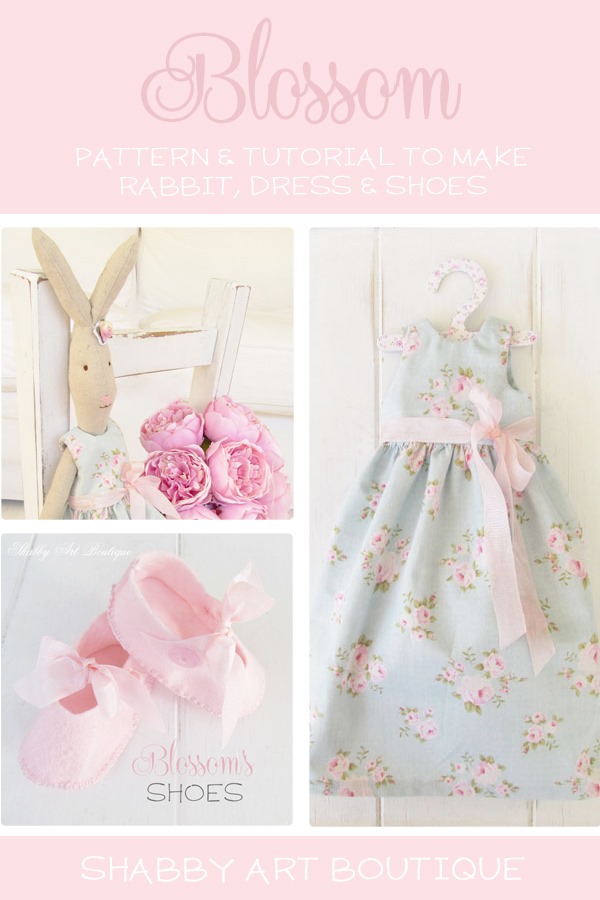 Get the patterns and tutorials to make this sweet Maileg look-a-like Rabbit with dress and shoes from Shabby Art Boutique
