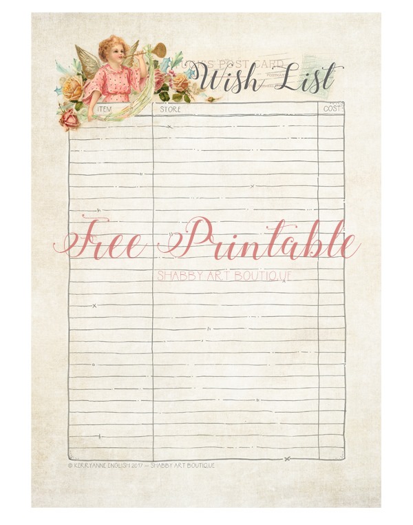 Download your free 'Wish List' printable at Shabby Art Boutique