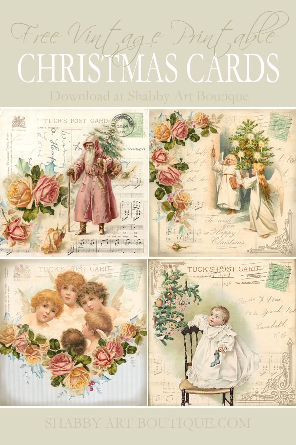 Free to download - these printable vintage Christmas graphics will make beautiful handmade cards - Visit Shabby Art Boutique to download