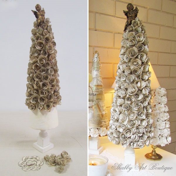 How to make a paper rose tree at Christmas by Shabby Art Boutique