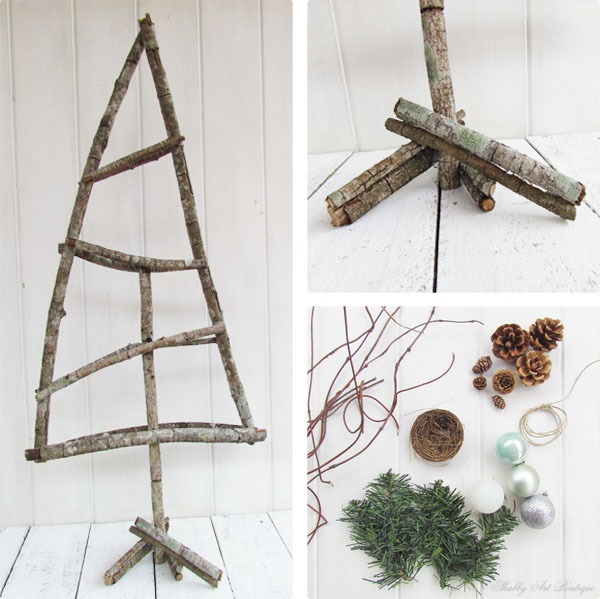 Tutorial for DIY twigg Christmas trees by Shabby Art Boutique