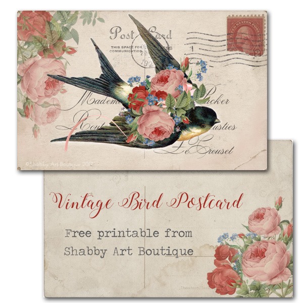 Free Vintage Bird Postcard Printable from Shabby Art Boutique