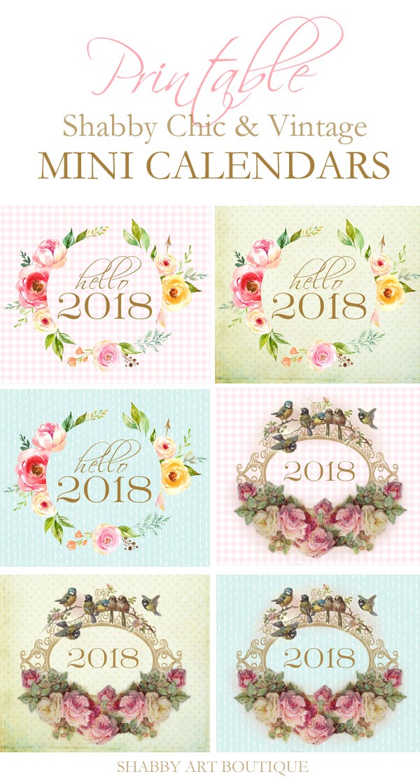 Free printable 2018 mini calendars from Shabby Art Boutique