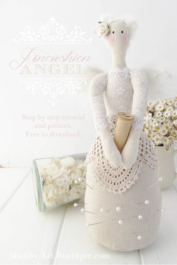 Pincushion Angel Tutorial and Pattern available from Shabby Art Boutique