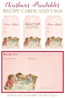 Printable Christmas recipe cards and tags to download at Shabby Art Boutique