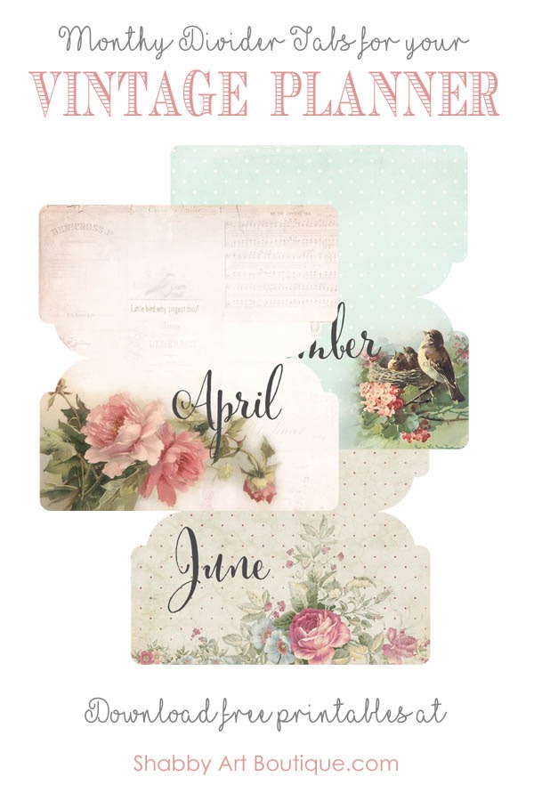 Monthly divider tabs for your vintage planner from Shabby Art Boutique