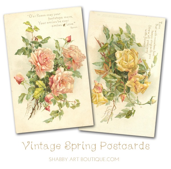 Free printable vintage spring postcards from Shabby Art Boutique