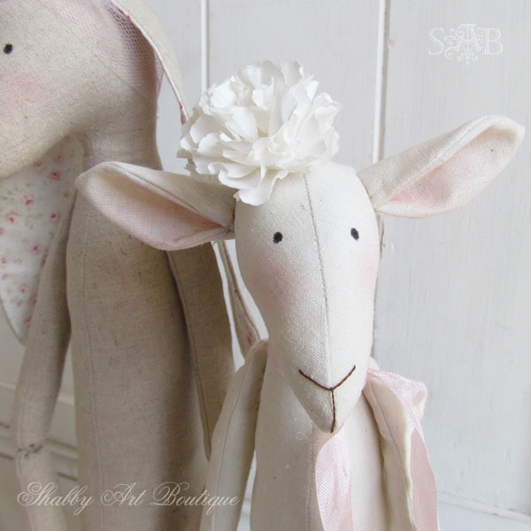 Close up of shabby spring Tilda lamb by Shabby Art Boutique