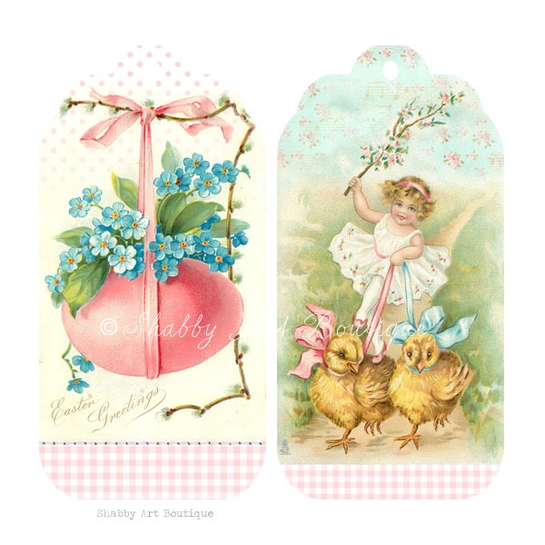 Download free printable shabby vintage Easter tags from Shabby Art Boutique