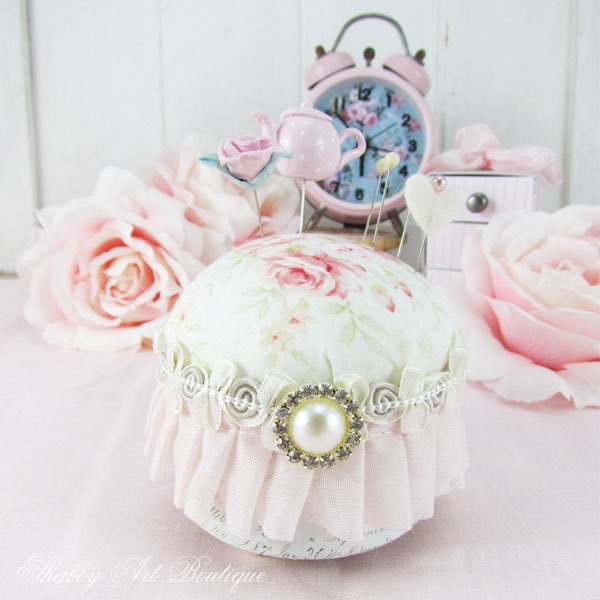 Quick and easy shabby pincushion tutorial by Shabby Art Boutique