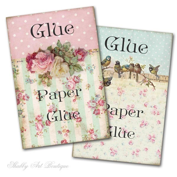 Free printable glue bottle labels from Shabby Art Boutique