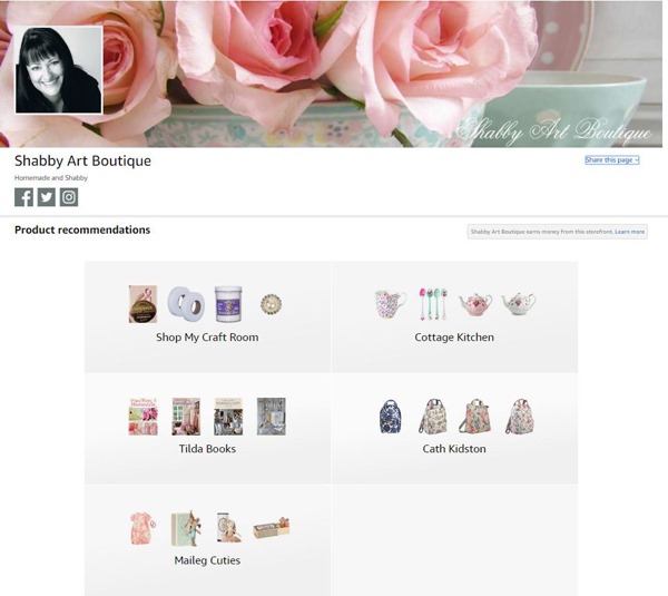 Amazon Influencer Page for Shabby Art Boutique