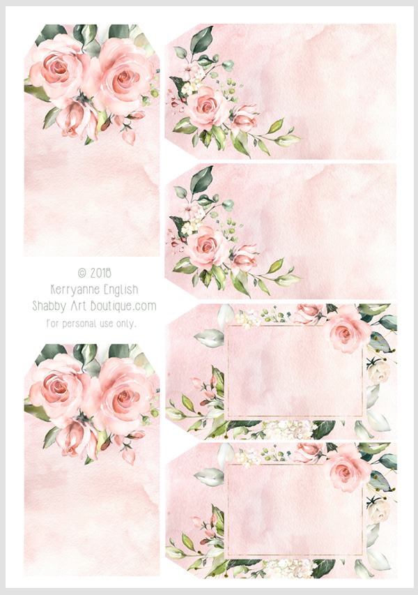 Download these 6 pretty watercolour rose tags from Shabby Art Boutique