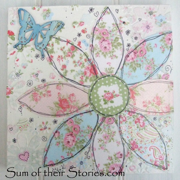 Flower collage canvas with butterfly