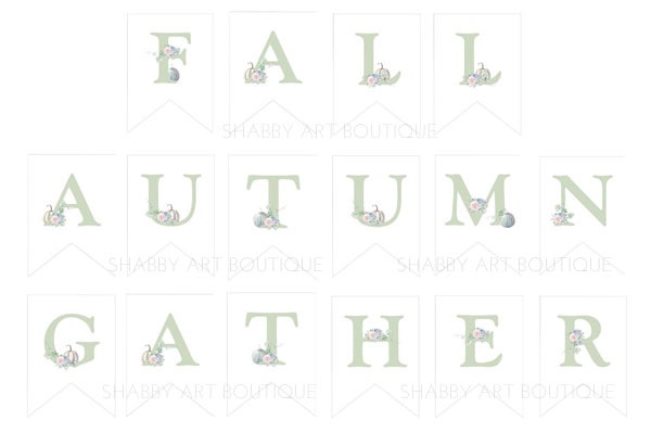 Make pretty shabby banners for fall using the pritnable alphabet pennants from Shabby Art Boutique