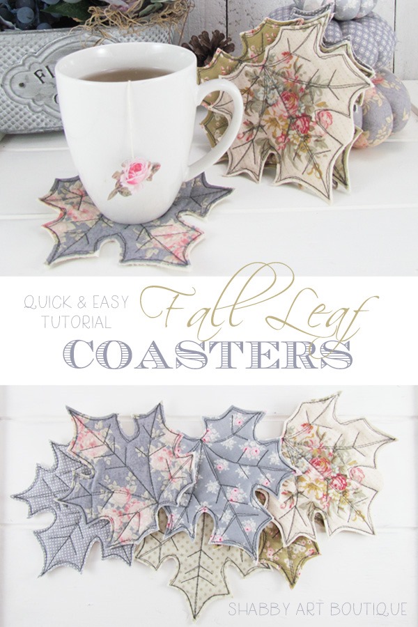 Quick and easy tutorial for making fabric Fall leaf coasters by Shabby Art Boutique