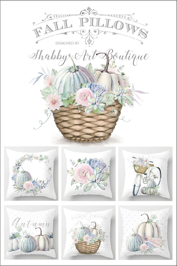 These 6 beautiful fall pillows designed by Shabby Art Boutique are available to purchase on Society6