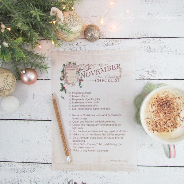 Download your November Pre-Christmas Checklist from Shabby Art Boutique and get a jump start on your Christmas preparations