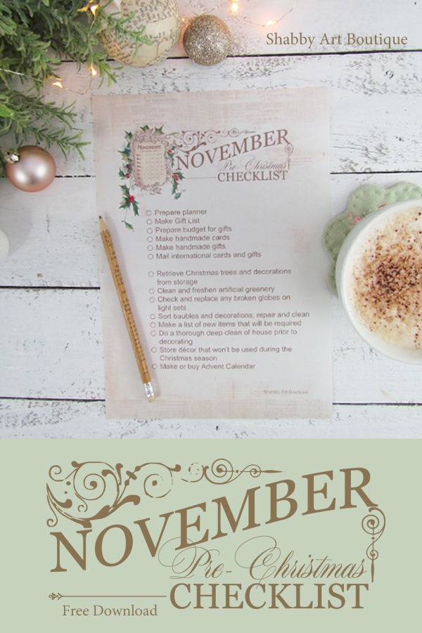 November Pre-Christmas Checklist - free to download from Shaby Art Boutique