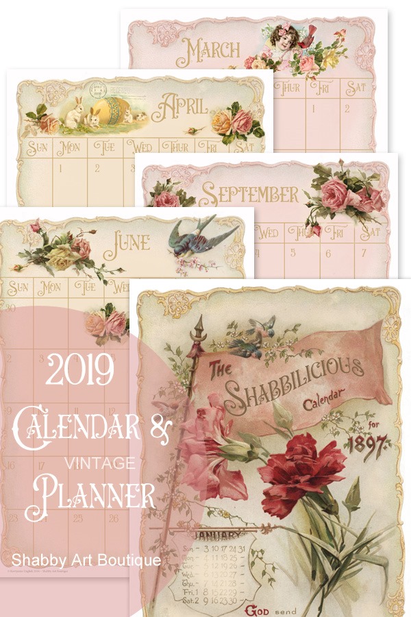 2019 Vintage Calendar and Planner available from the Handmade Club at Shabby Art Boutique