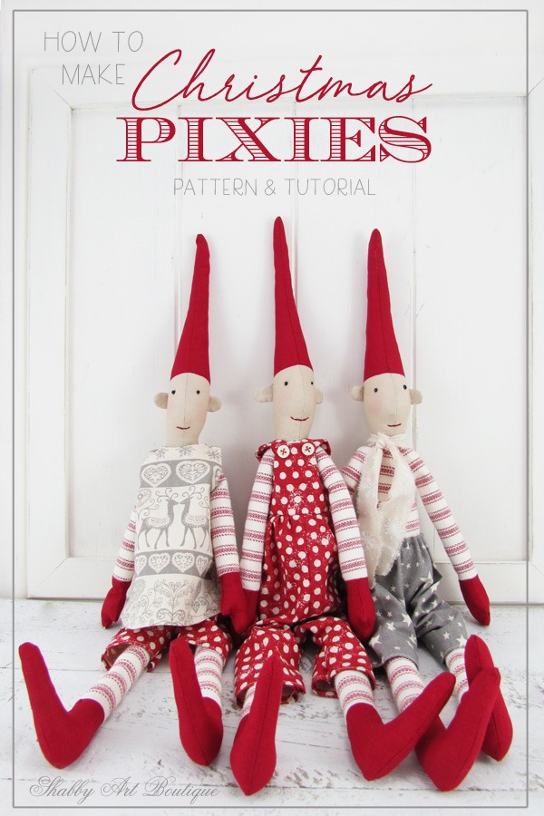 Pattern and tutorial for making Christmas Pixies at Shabby Art Boutique