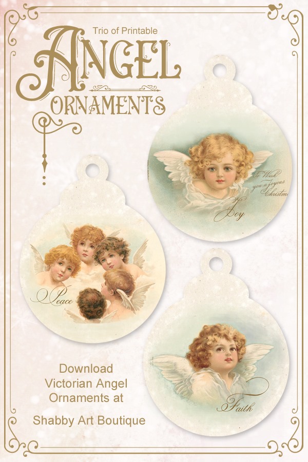 Trio of printable Victorian Angel Ornaments from Shabby Art Boutique