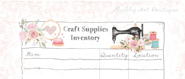 Close up of Craft Supplies Inventory list printable from Shabby Art Boutique