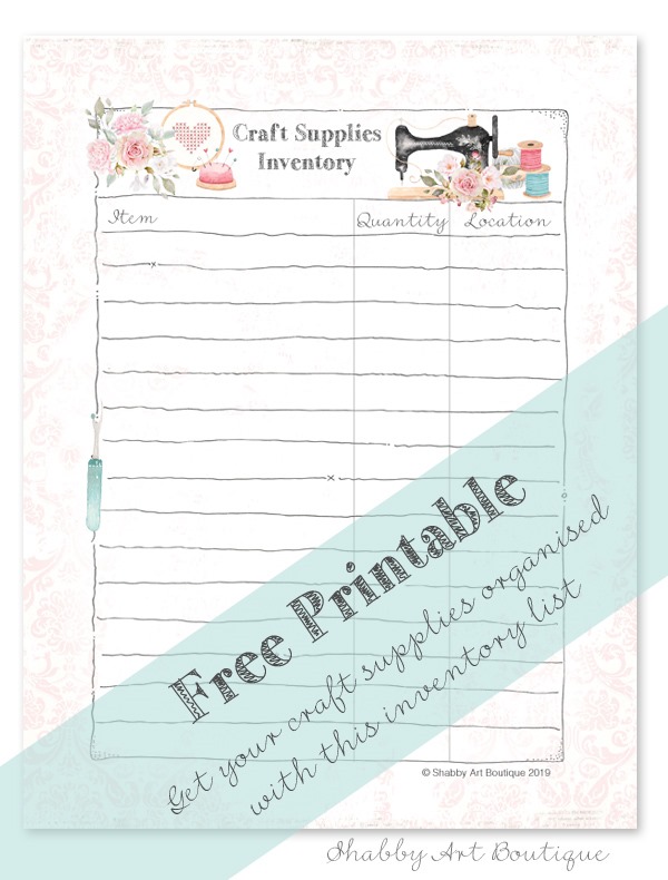 Organise your craft supplies with this free printable inventory list from Shabby Art Boutique