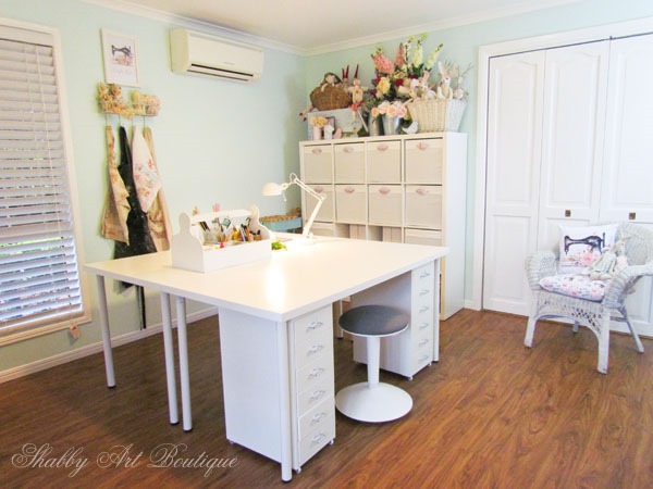 A central work table for general crafting in the Shabby Art Boutique craft room